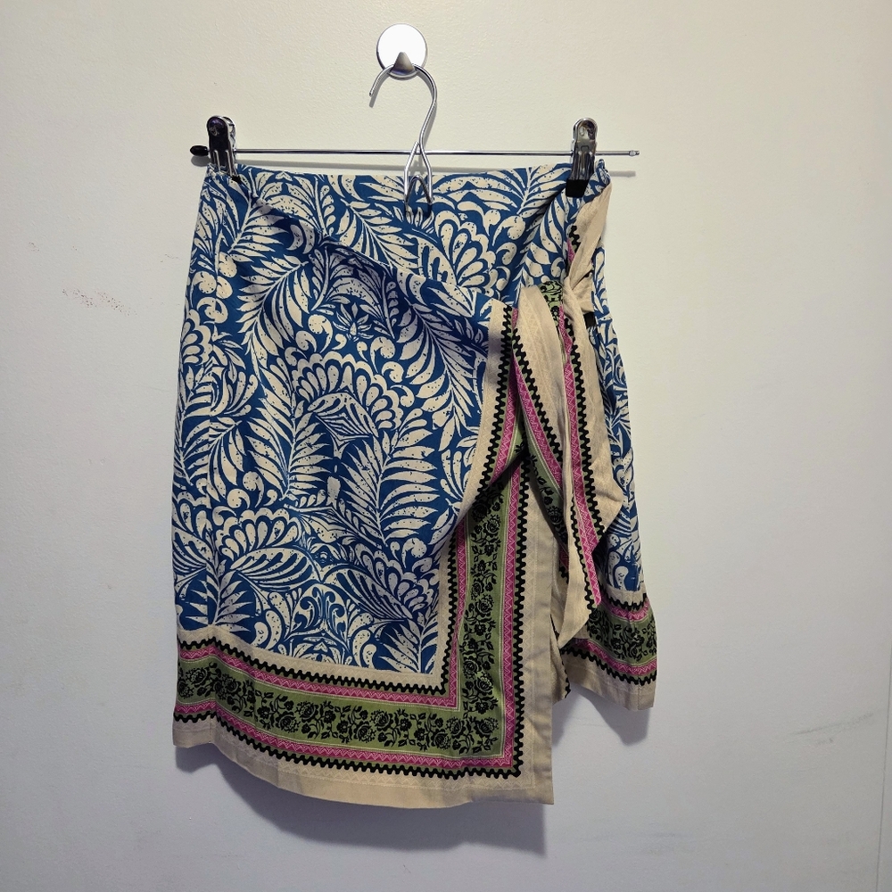 LOFT Boho Teal Leaf Print Wrap Skirt NWT Sz 2P 2 Petite